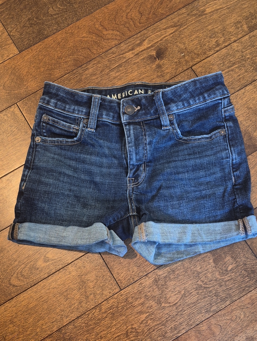 American Eagle Outfitters Dark Blue Rolled Cuff Denim Shorts